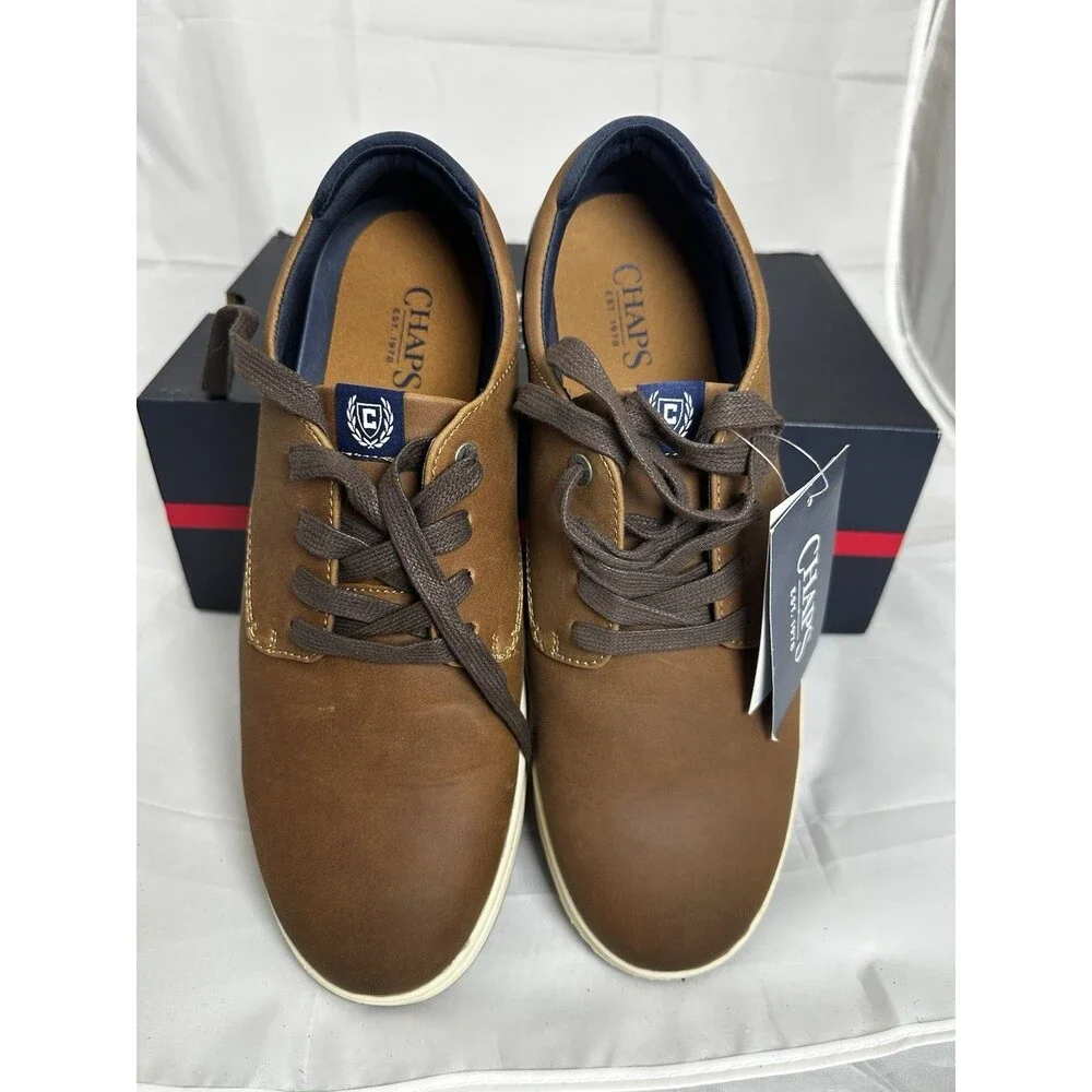 Chaps Men’s Matt Derby Shoes 9.5 TAN Casual  Lace Up Memory Foam